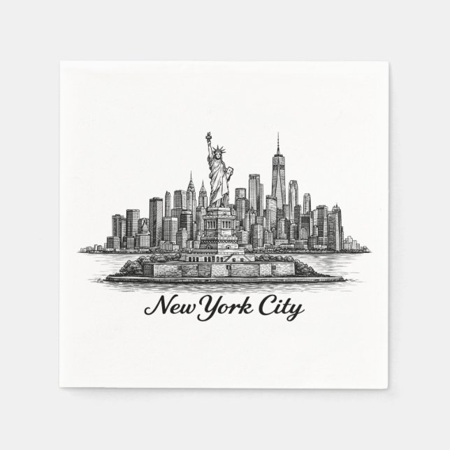 New York City Skyline Line Art Illustration Serviette (Vorderseite)