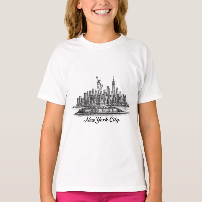 New York City Skyline Line Art Illustration T-Shirt (Vorderseite)