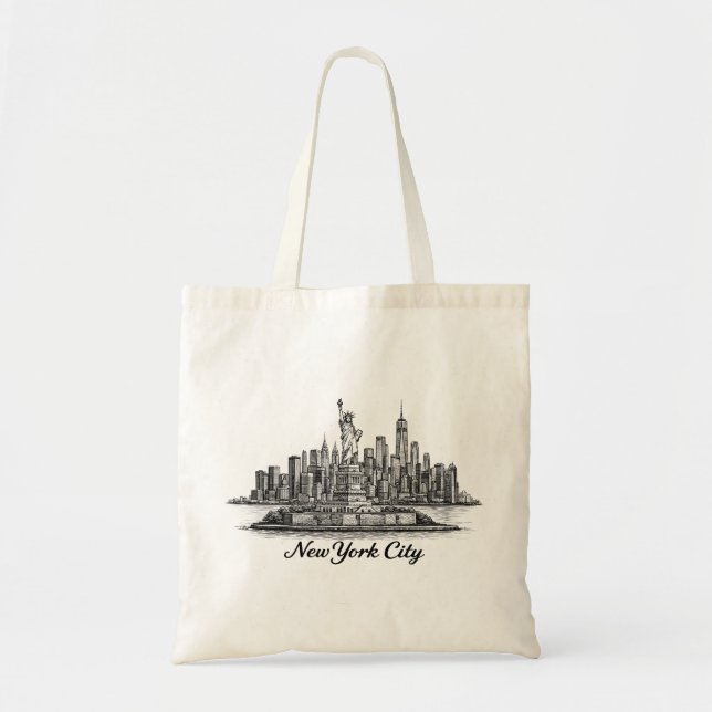 New York City Skyline Line Art Illustration Tragetasche (Vorne)