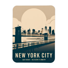 New York City Skyline Minimalist Art Vintage River Magnet