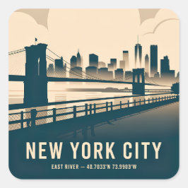 New York City Skyline Minimalist Art Vintage River Quadratischer Aufkleber