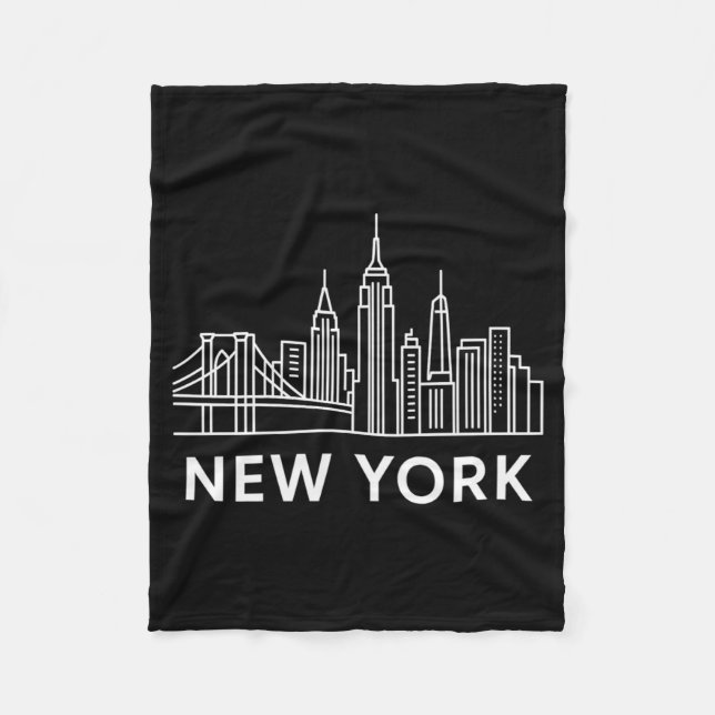 New York City Skyline Minimalist White Line Art _1 Fleecedecke (Vorderseite)