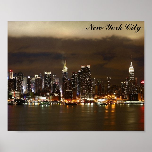 New York City Skyline Night Panoramic Foto Poster (Vorne)