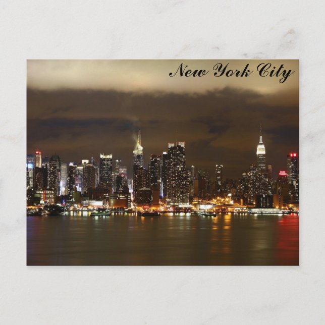 New York City Skyline Night Panoramic Foto Postkarte (Vorderseite)