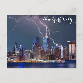 New York City Skyline Night Storm Foto Postkarte