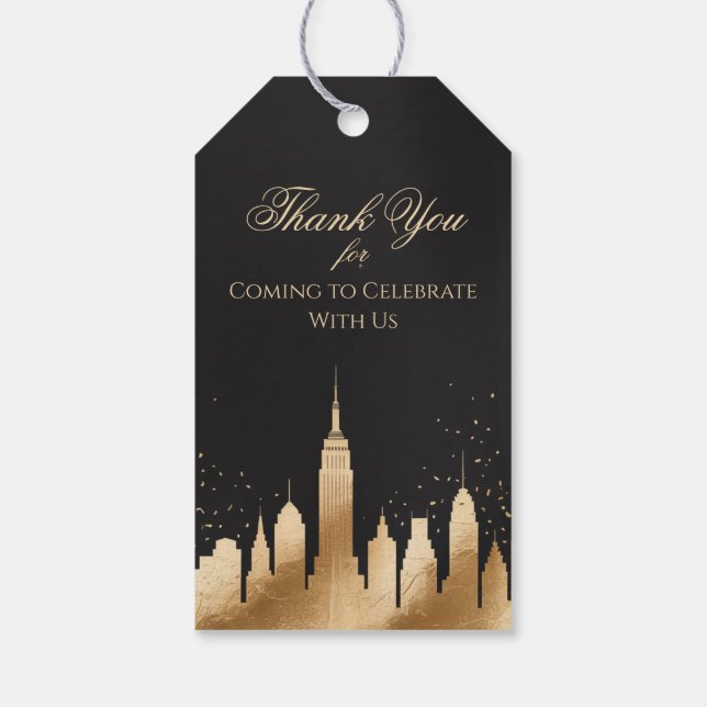 New York City Skyline Party Supplies Black & Gold Geschenkanhänger (Rückseite)