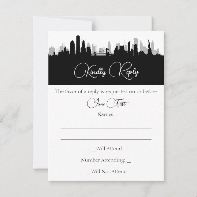 New York City Skyline Response Card RSVP Karte (Vorderseite)
