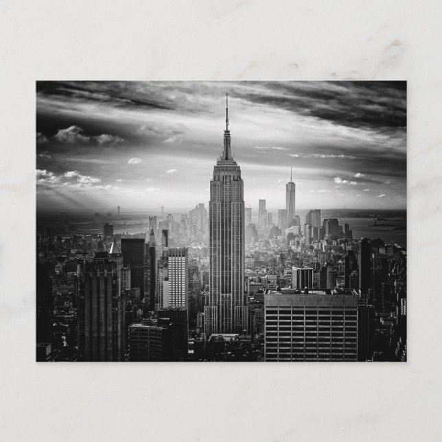 New York City Skyline schwarz-weiß Postkarte (Vorderseite)
