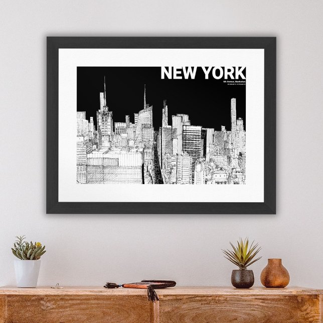 New York City Skyline Schwarz-weiß Sketch Mate Poster (New York City Skyline Black White Sketch Mate Poster)