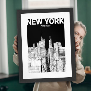 New York City Skyline Schwarz-weiß Sketch Wall Art Poster