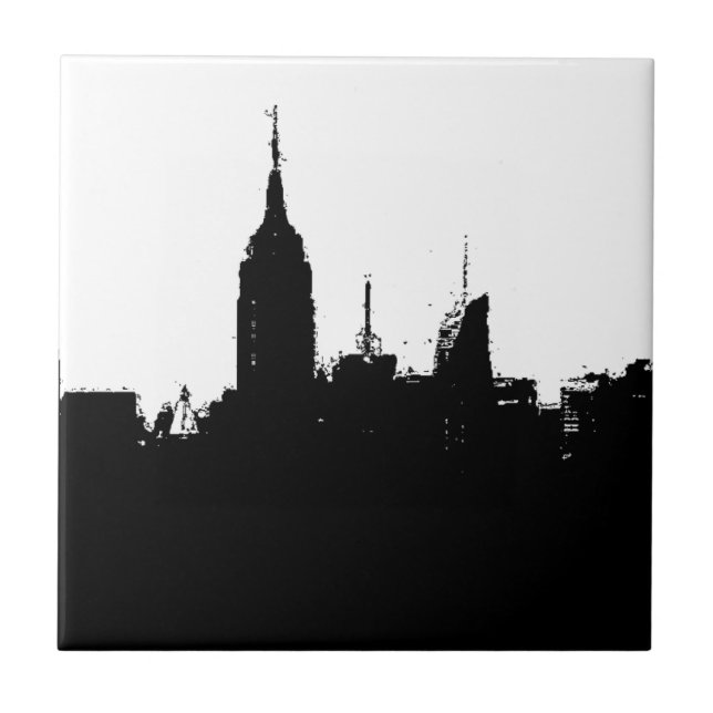 New York City Skyline Silhouette Square Tile Fliese (Vorderseite)