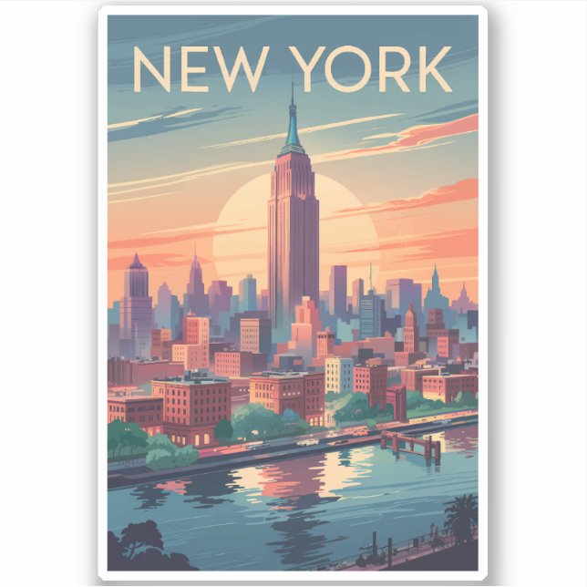New York City Skyline Travel Art Vintag Aufkleber (Vorderseite)
