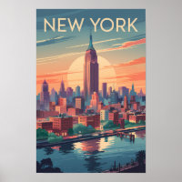 New York City Skyline Travel Art Vintag