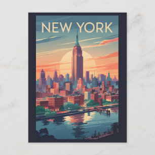 New York City Skyline Travel Art Vintag Postkarte