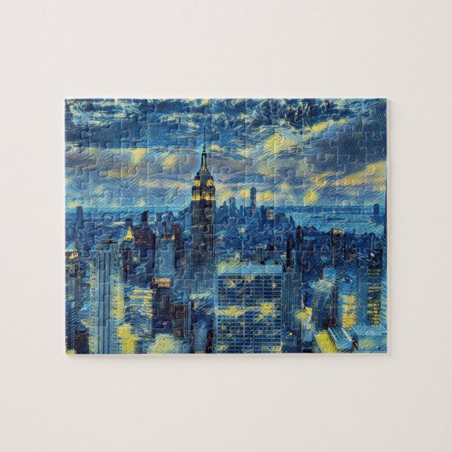 New York City Skyline Van Gogh Starry Night Puzzle (Horizontal)