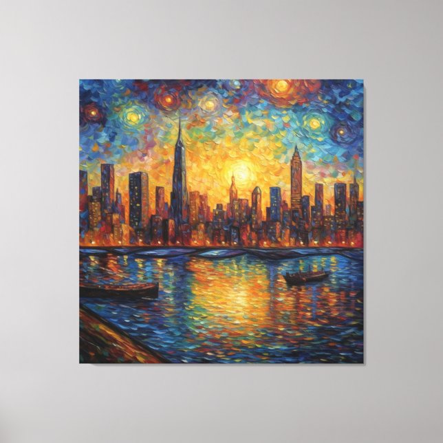 New York City Skyline van Gogh Stil Leinwanddruck (Vorderseite)