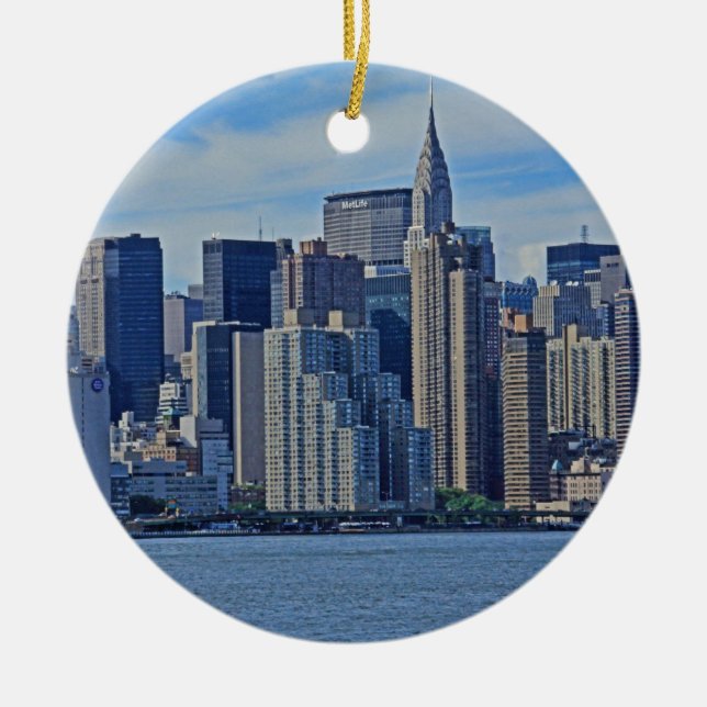 New York City Skyline Vom East River A1 Keramik Ornament (Vorne)