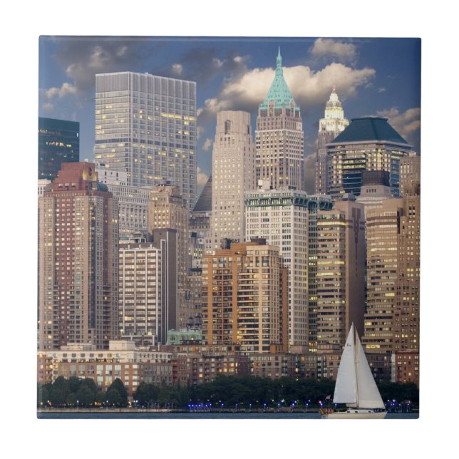 New York City Skyline von Hudson River Fliese (Vorderseite)