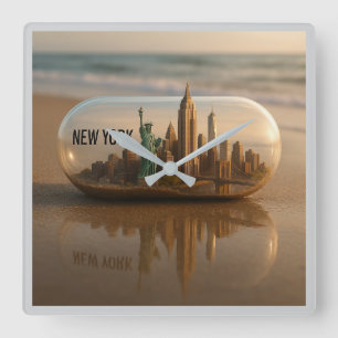 New York City Skyline Wall Clock Quadratische Wanduhr