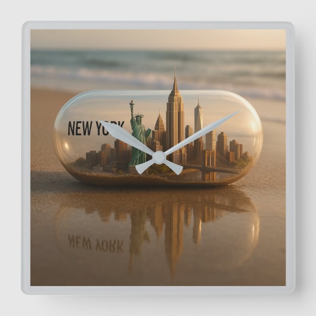 New York City Skyline Wall Clock Quadratische Wanduhr (Vorderseite)