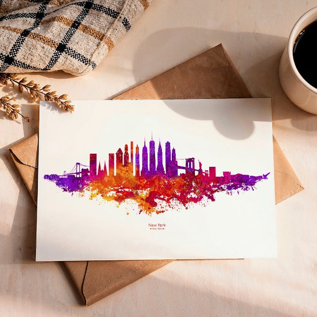 New York City Skyline Watercolor auf Weiß Postkarte (New York City Skyline Watercolor on White. Postcard)