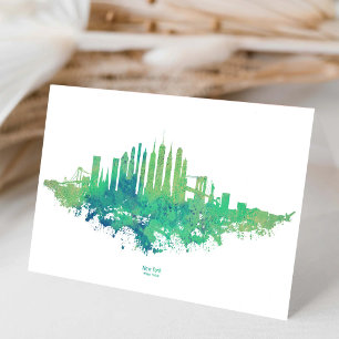 New York City Skyline Watercolor in blau und grün Dankeskarte