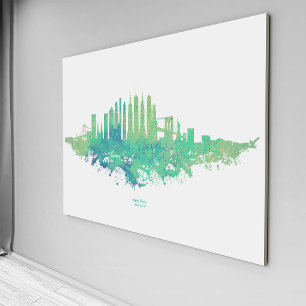 New York City Skyline Watercolor in blau und grün Leinwanddruck