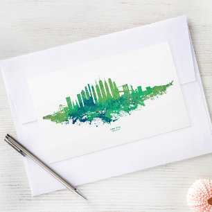 New York City Skyline Watercolor in blau und grün Rechteckiger Aufkleber
