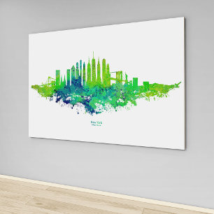 New York City Skyline Watercolor in blau und Limon Leinwanddruck