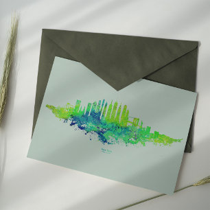 New York City Skyline Watercolor in blau und Limon Postkarte