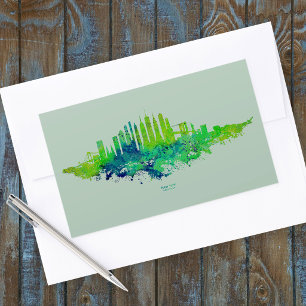 New York City Skyline Watercolor in blau und Limon Rechteckiger Aufkleber