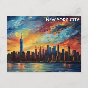 New York City Skyline Watercolor Sunset Postkarte