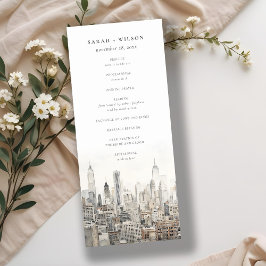 New York City Skyline Watercolor Wedding Program Einladung