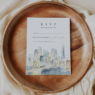 New York City Skyline Watercolor Wedding RSVP Card Karte