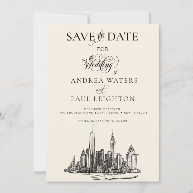 New York City Skyline Wedding Save The Date (Vorderseite)