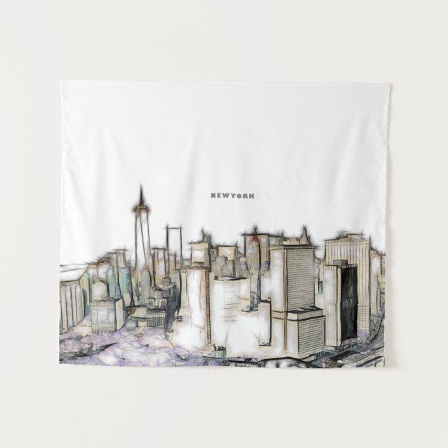 New York City Skyline Zeichnend Wandteppich (Vorderseite (Horizontal))