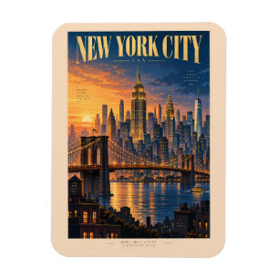 New York City Sonnenuntergangs-Illustration Reise Magnet