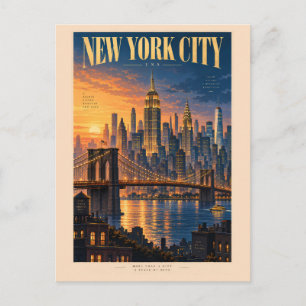 New York City Sonnenuntergangs-Illustration Reise Postkarte