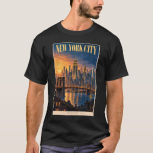 New York City Sonnenuntergangs-Illustration Reise T-Shirt
