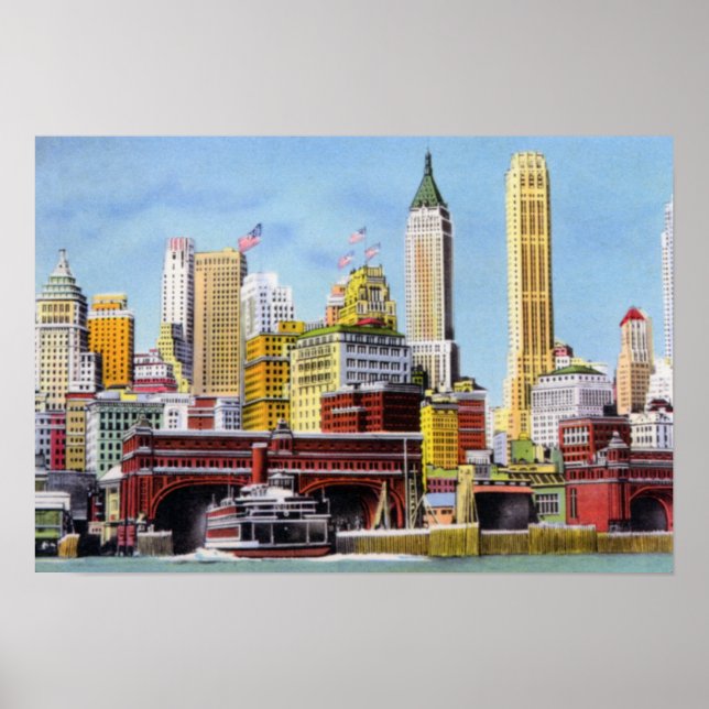New York City Staten Island Ferry and Skyline Poster (Vorne)