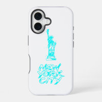 New York City Statue of Liberty Neon Cyan Pinsel