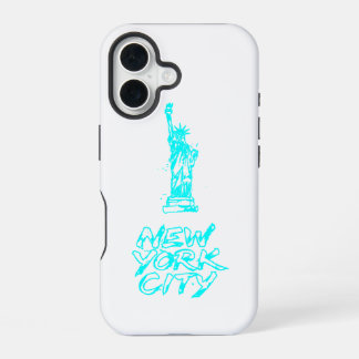 New York City Statue of Liberty Neon Cyan Pinsel iPhone 16 Hülle