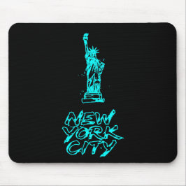 New York City Statue of Liberty Neon Cyan Pinsel Mousepad