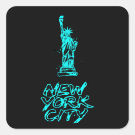 New York City Statue of Liberty Neon Cyan Pinsel Quadratischer Aufkleber