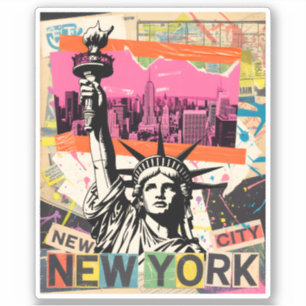New York City Statue of Liberty Retro Punk Collage Aufkleber