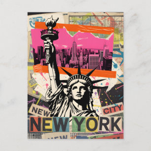New York City Statue of Liberty Retro-Punk-Collage Postkarte