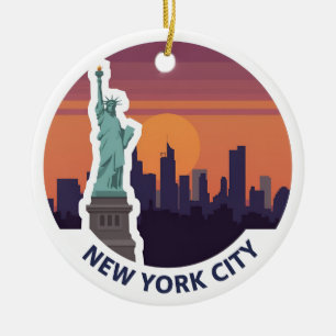 New York City Statue of Liberty Skyline Keramik Ornament