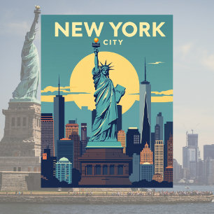 New York City Statue of Liberty Travel Vintag Postkarte