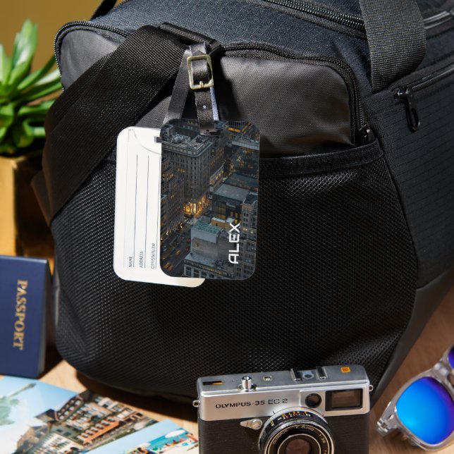 New York City Street at Night - Urban Lights Gepäckanhänger (Vorderseite & Rückseite)