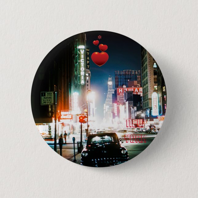 NEW YORK CITY TIMES SQUARE 1950S NEON NIGHT FOTO BUTTON (Vorderseite)